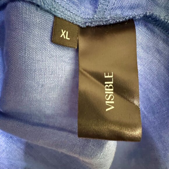 Visible Art Blue 100% Linen Ballon 3/4 Sleeves Empire Waist Midi Dress Size XL - Picture 11 of 12